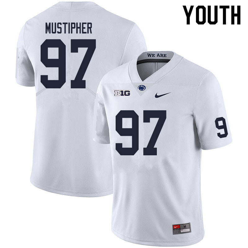 NCAA Nike Youth Penn State Nittany Lions PJ Mustipher #97 College Football Authentic White Stitched Jersey MKE6298CH